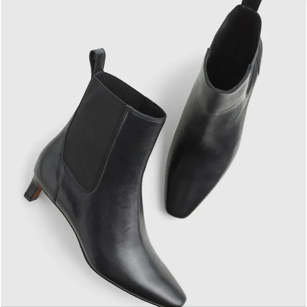 Madewell The Dimes Black Leather Chelsea Boot Kitten Heel Ankle Bootie 7.5 NEW